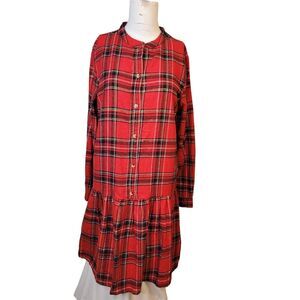 NEW Gaby & Gracie size L womens dress button front peplum pleated plaid NWT